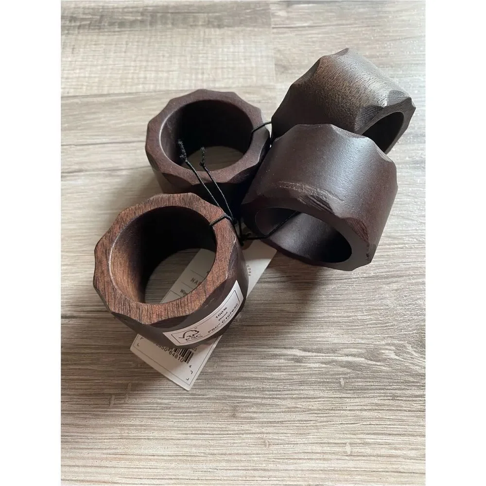 Hearth & Hand Dark Brown Wooden Napkin Rings - Set of 4